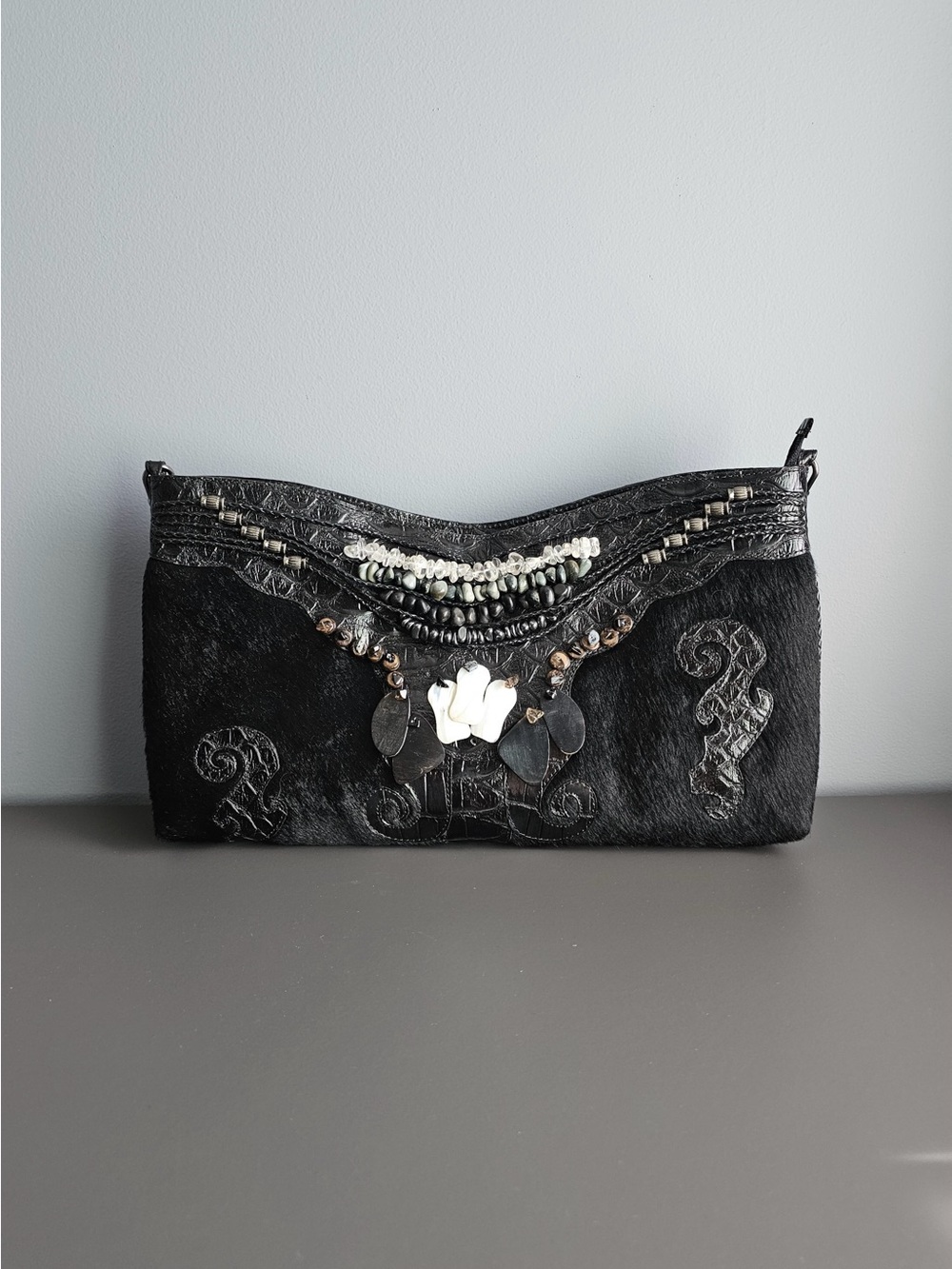 Marc & Marc by Charif Beaded Black Embellished Women's Wristlet Clutch